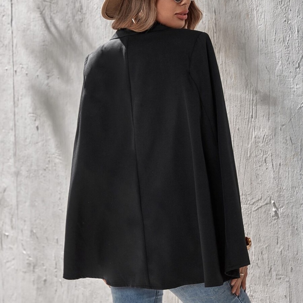 Black Chic Cape Blazer Jacket Coat Work - Picture 4 of 5